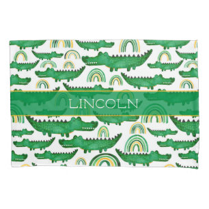 Watercolor Crocodile Alligator Rainbow Personalize Pillowcase