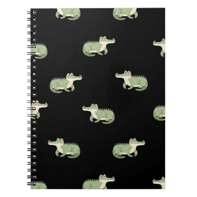 Watercolor Crocodiles on Black Notebook (Front)