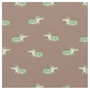 Watercolor Crocodiles on Brown Fabric