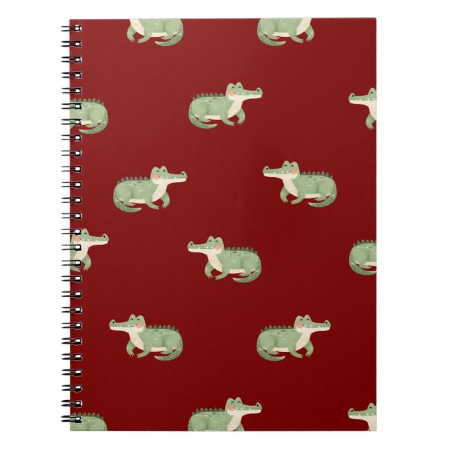 Watercolor Crocodiles on Dark Red Notebook (Front)
