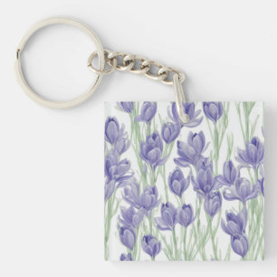 Watercolor Crocus Flowers Keychain