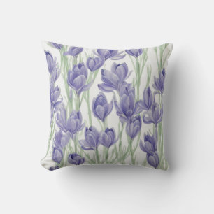 Watercolor Crocus Flowers Throw Pillow