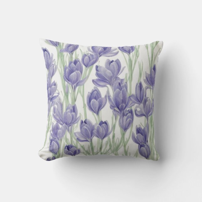 Watercolor Crocus Flowers Throw Pillow (Front)