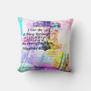 Watercolor cross bible verse Christian Throw Pillow