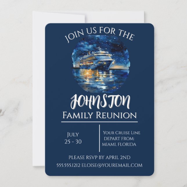 Watercolor Cruise Ship Family Reunion Invitation (Devant)