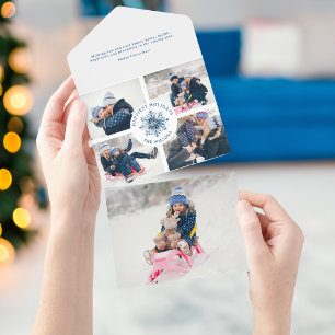 Watercolor Crystal Blue Snowflake Multiphoto All In One Invitation