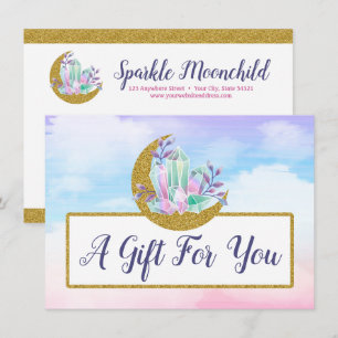 Watercolor Crystal Gold Moon Gift Certificate Card