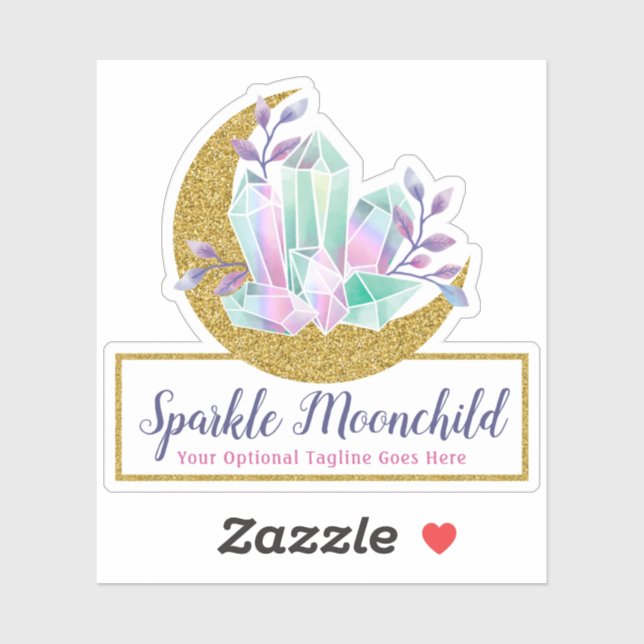 Watercolor Crystals & Gold Crescent Moon Logo Name (Sheet)