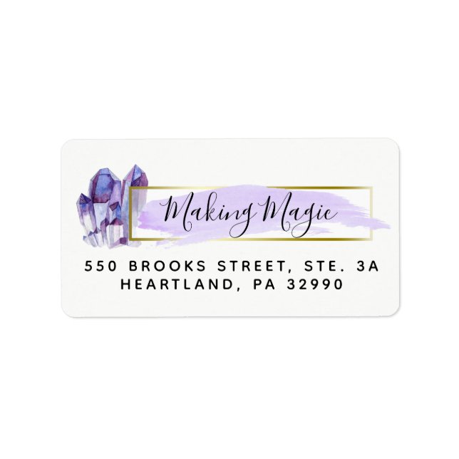 Watercolor Crystals & Gold Geometric Boho Address Label (Front)