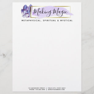 Watercolor Crystals & Gold Geometric Boho Logo Letterhead
