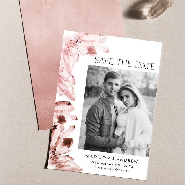 Watercolor Crystals Rose Quartz Photo Save The Date (Creator Uploaded)