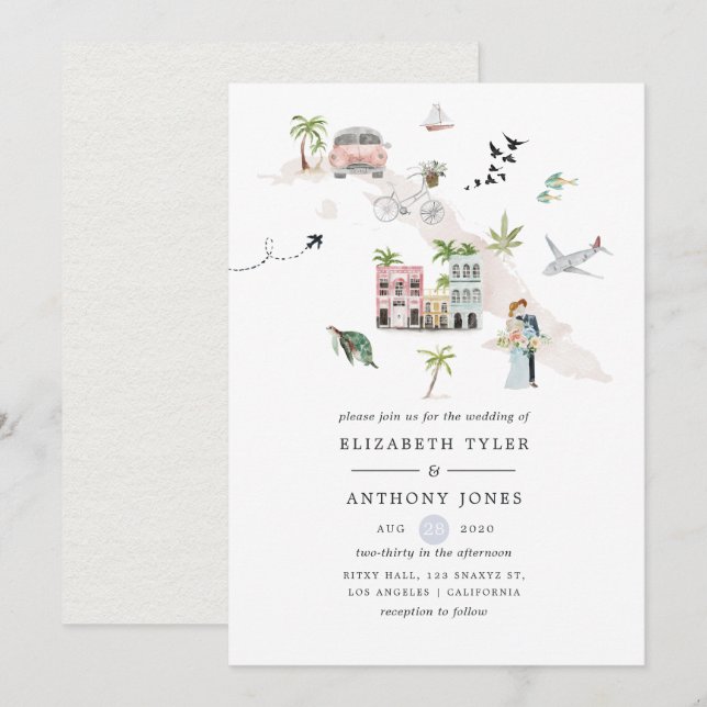 Watercolor Cuba Destination Wedding Invitation (Front/Back)