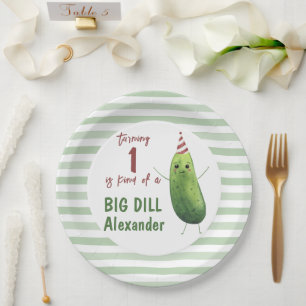 Watercolor Cucumber Big Dill Birthday Party Paper Plate