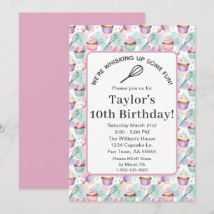 Watercolor Cupcake Birthday Whisk Up Some Fun Invitation