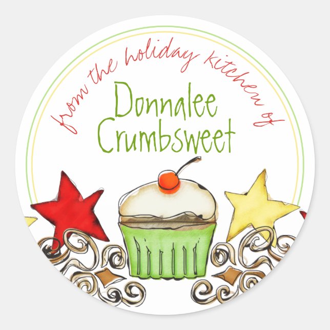 watercolor cupcake Christmas baking to from Classic Round Sticker (Front)