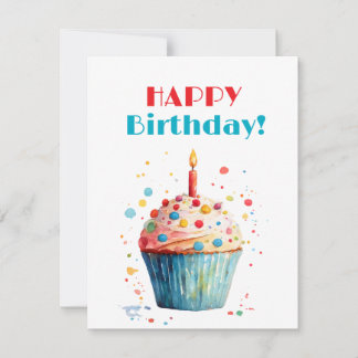 Watercolor Cupcake Happy Birthday Holiday Card
