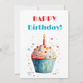 Watercolor Cupcake Happy Birthday Holiday Card