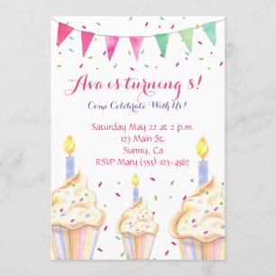 Watercolor Cupcake Invitation d'anniversaire