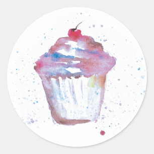 Watercolor cupcake Painting Classic Round Sticker