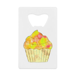 Watercolor Cupcake Painting Credit Card Bottle Opener