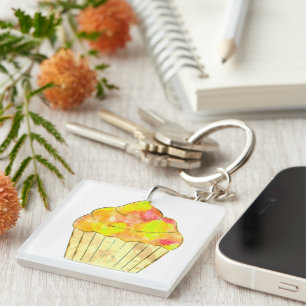 Watercolor Cupcake Painting Keychain