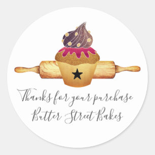 Watercolor Cupcake Rolling Pin Baker Thank You  Classic Round Sticker