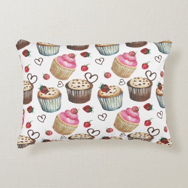 Watercolor cupcakes accent pillow (Front)