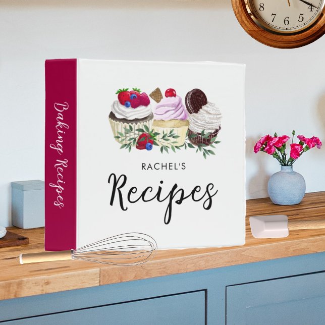Watercolor Cupcakes Baking Recipes Personalized  Binder (Creator Uploaded)