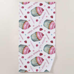 Watercolor cupcakes beach towel