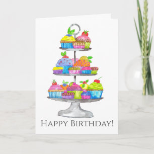 Watercolor cupcakes Birthday Card