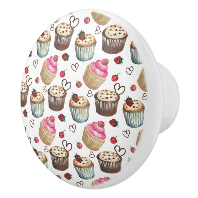 Watercolor cupcakes ceramic knob (Right)