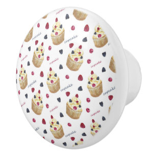 Watercolor cupcakes ceramic knob