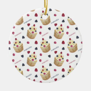 Watercolor cupcakes ceramic ornament