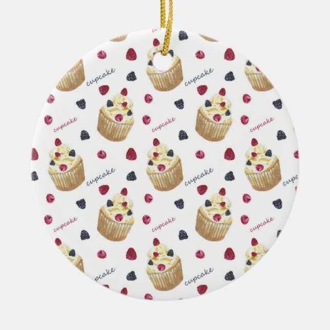 Watercolor cupcakes ceramic ornament (Front)