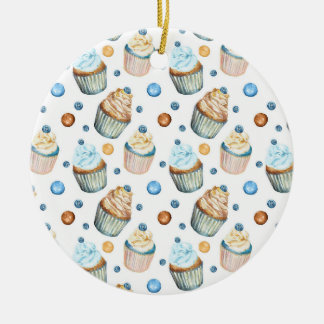 Watercolor cupcakes ceramic ornament