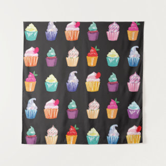 Watercolor Cupcakes: Charming Seamless Background Tapestry