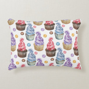 Watercolor cupcakes colourful accent pillow