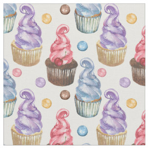 Watercolor cupcakes colourful fabric