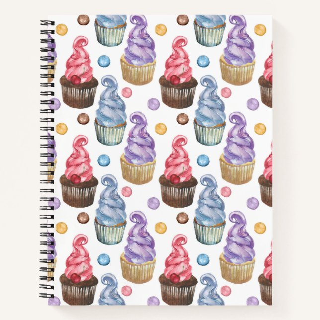 Watercolor cupcakes colourful notebook (Front)