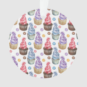 Watercolor cupcakes colourful ornament