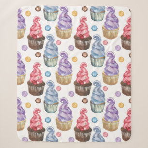 Watercolor cupcakes colourful sherpa blanket