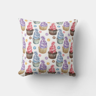 Watercolor cupcakes colourful throw pillow