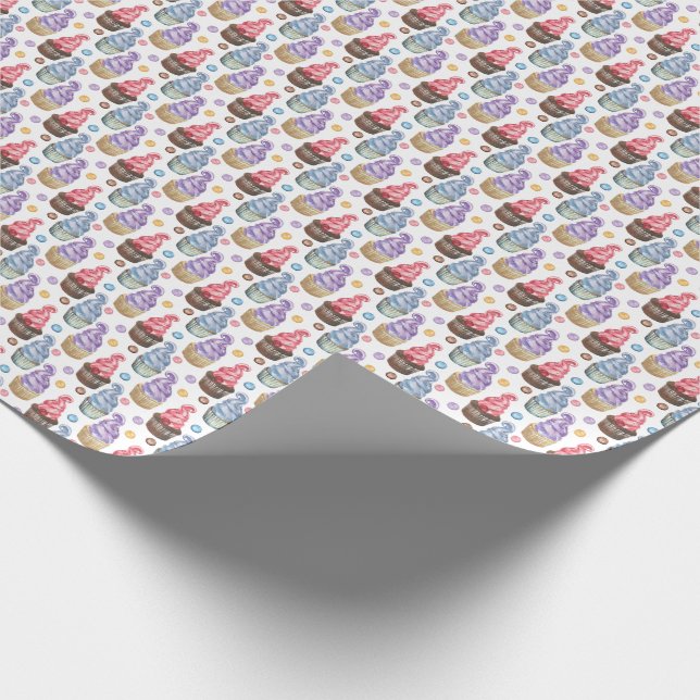 Watercolor cupcakes colourful wrapping paper (Corner)