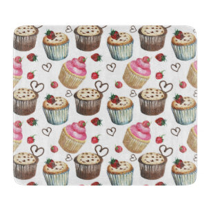 Watercolor cupcakes cutting board