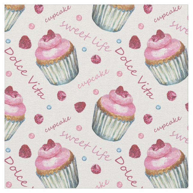 Watercolor cupcakes fabric (Close Up)