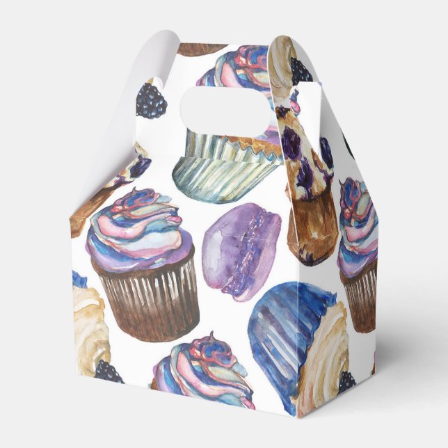 Watercolor cupcakes favor box (Front Side)