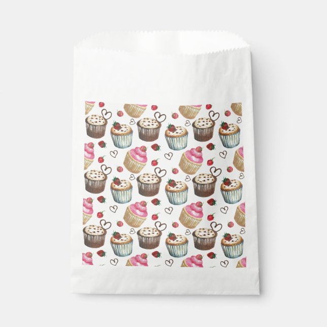 Watercolor cupcakes favour bag (Front)