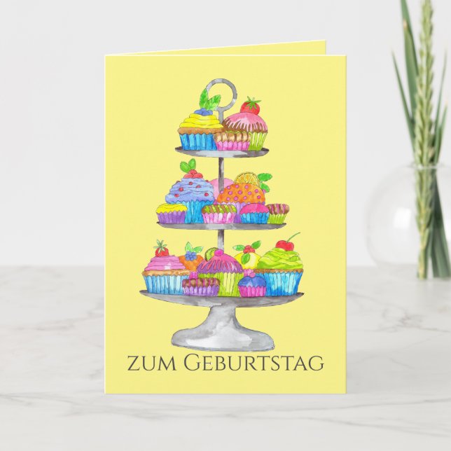 Watercolor cupcakes German Birthday Card (Front)