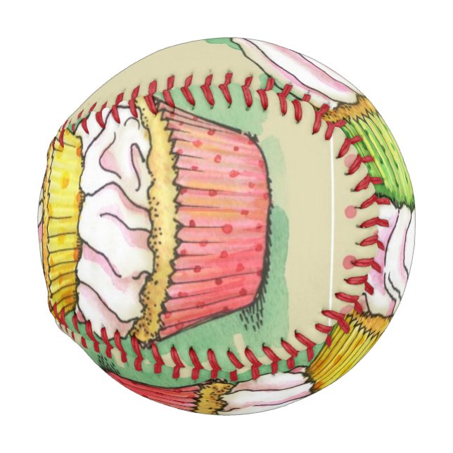 Watercolor cupcakes. Kitchen illustration. Baseball (Front Right)