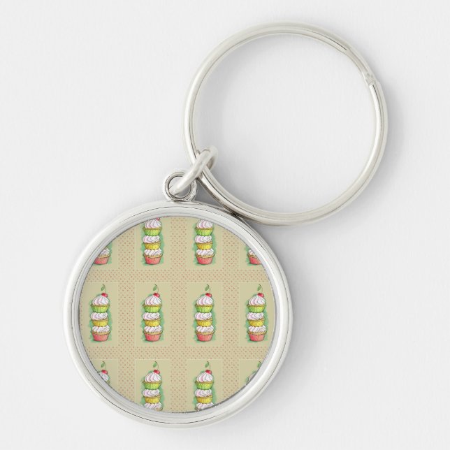 Watercolor cupcakes. Kitchen illustration. Keychain (Front)